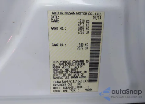 2015 Nissan Altima 2.5 S из США, поврежденный, VIN 1N4AL3AP3FC176210